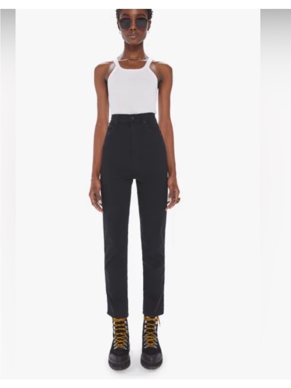 MOTHER Tippytop Flirty Floods - Washed Black - High Waist Straight Leg Sz 28
